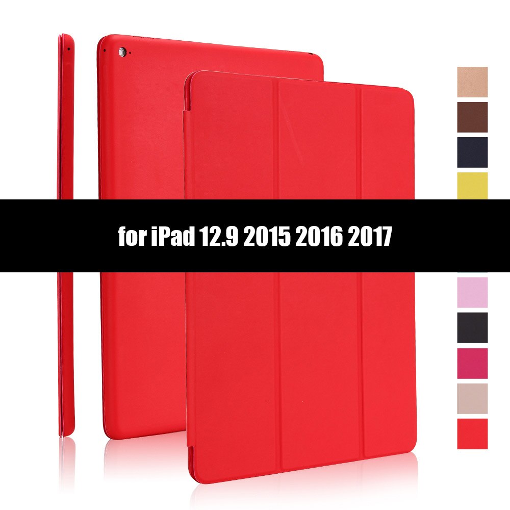 Ultradunne smart case cover voor ipad pro 12.9 12.9 inch magnetische pu-leren opvouwbare folio-hoes voor ipad 12.9: Rood -1