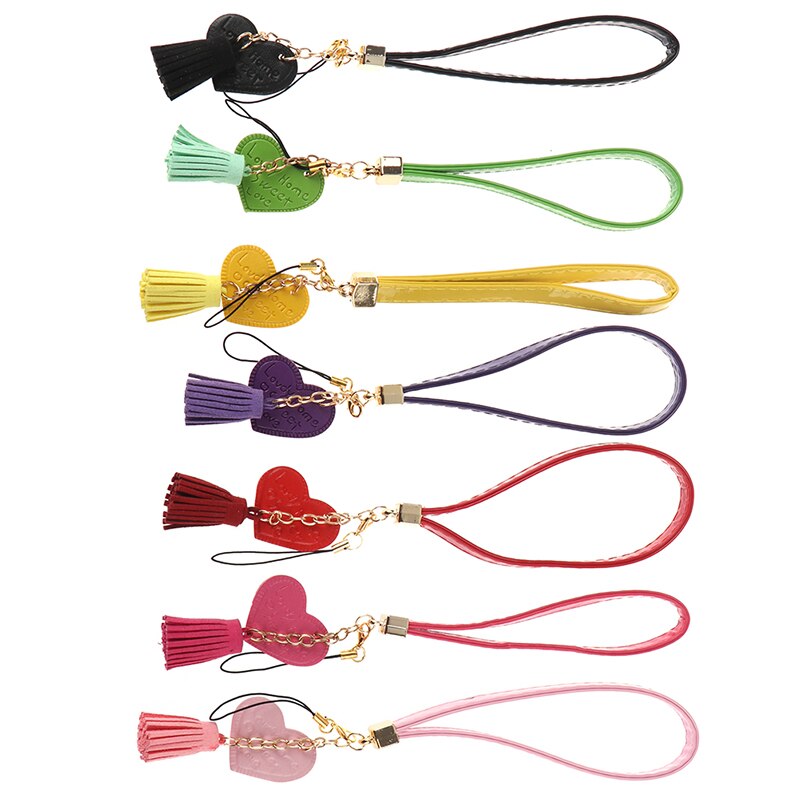 1pc Love Heart Tassel Hand Wrist Lanyard Phone Straps Camera USB Flash Drives String Keychains