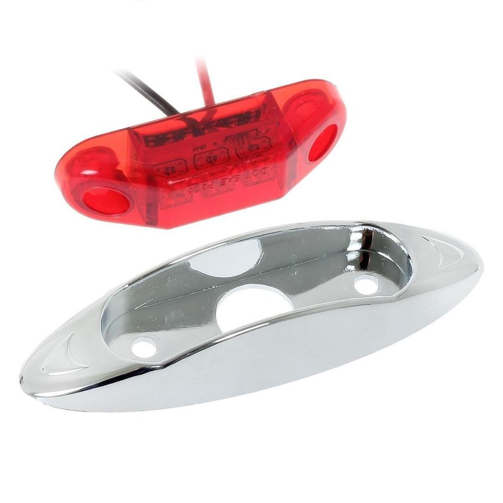 Krator 20PCS LED 12V 24V Red 3 LED Side Marker Lamp Clearance Lamp Fish Shape Truck Van Trailer Waterproof