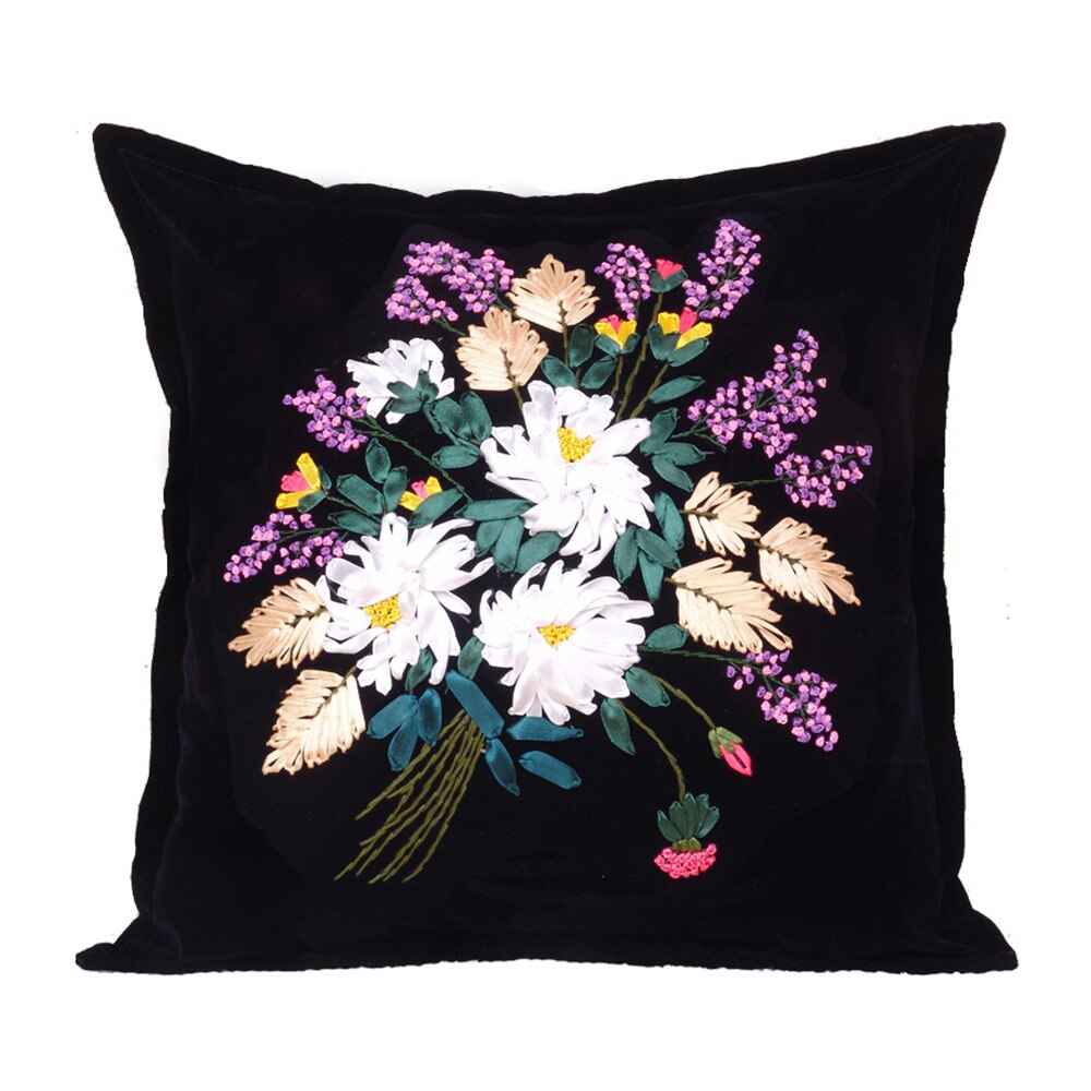 Flower Patterns Hand Embroidery Pillow Case Pillowcase DIY Ribbon Stitch Kit Supplies Decorative Arts Reduced Pressure Pastime: 6023