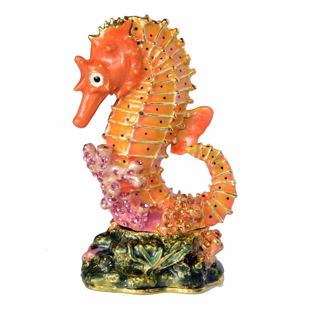 Bibelot hippocampe en cristal émaillé, boîte à bagues, de noël, artisanat nautique, Figurines Sealife à collectionner