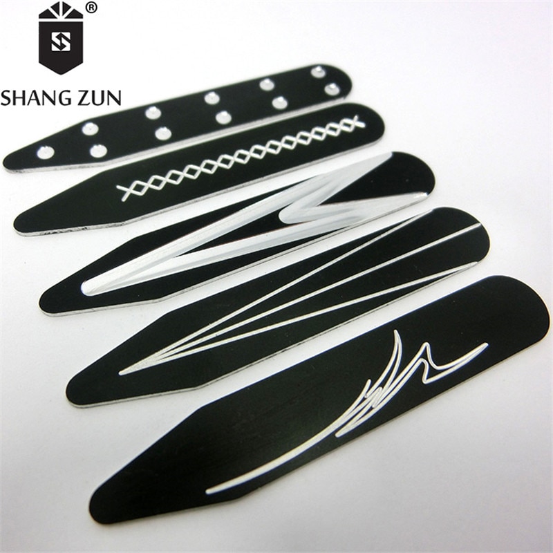 SHANH ZUN 10 PCS Metal Collar Stays Aluminum Black Engraved Collar Stiffeners