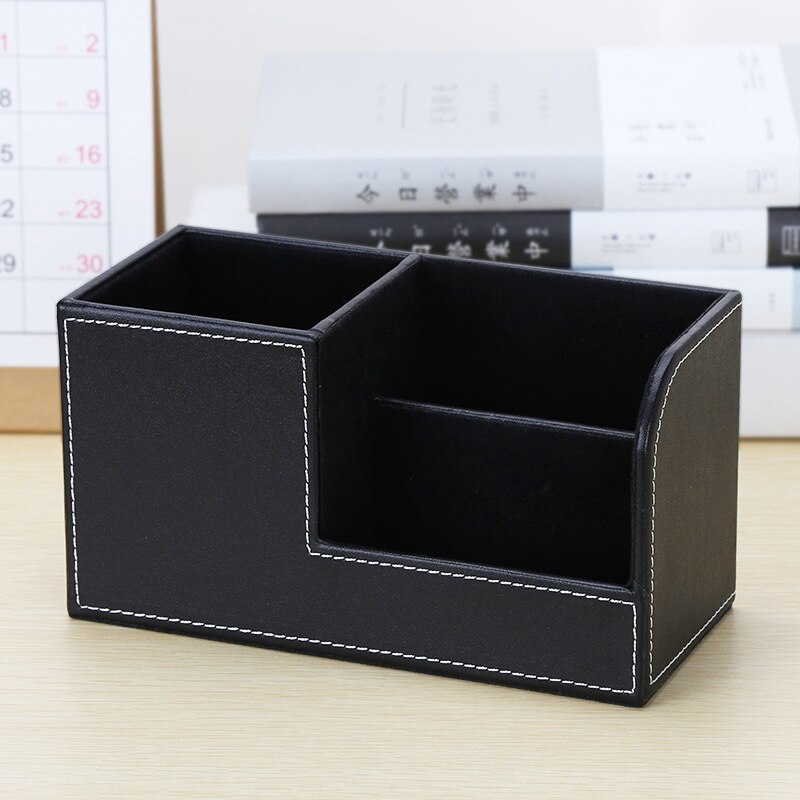 Desktop Stationery Remote Control Small Storage Box Multi-Function Leather Pen Holder Set Desktop Stationery Box Organizer: CE