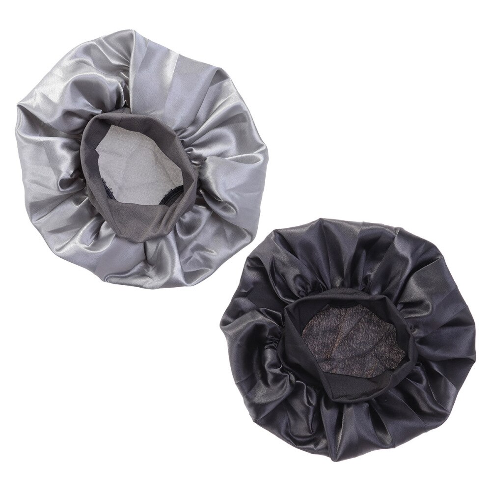 2pcs Nightcap Wide Side Elastic Sleeping Cap Hair Loss Cap Hats Chemotherapy Cap for Girls (Black): As Shown 1
