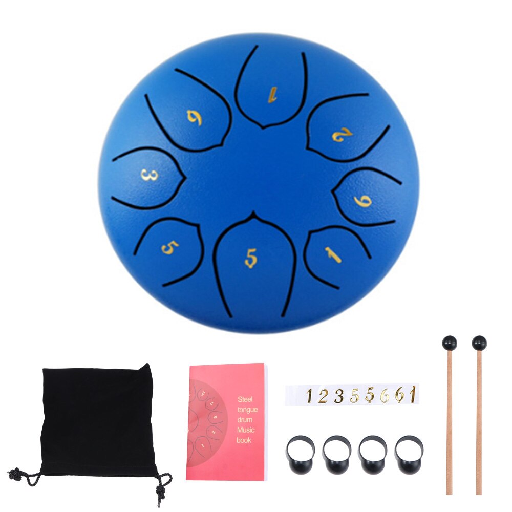 Fast 6 Inch Steel Tongue Drum 8 Tune Hand Pan Drum Tank Hang Drum With Drumsticks Carrying Bag Percussion Instruments: 6 inch dark blue