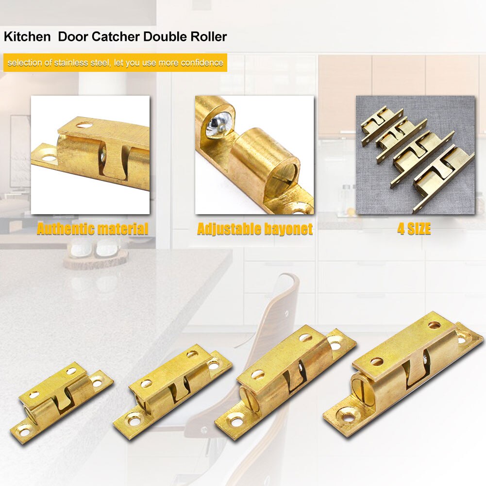4pcs Hardware Flexible Door Catcher Cupboard Easy Install Kitchen Cabinet Double Roller Brass Solid Universal Lock Retainer Home