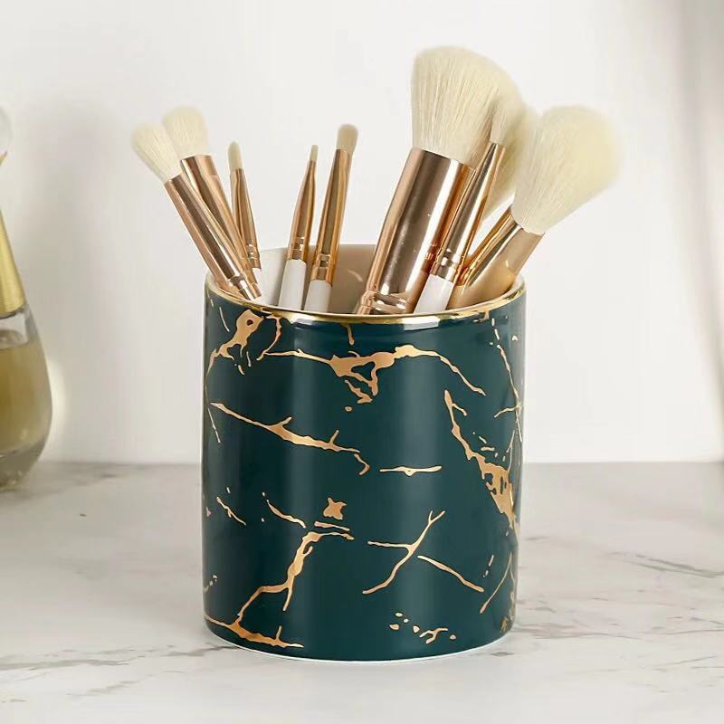Nordisk stil marmor makeup borsthållare pennhållare skrivbord organiserare keramisk burk förvaringstank dekoration för kontor bord skrivbord