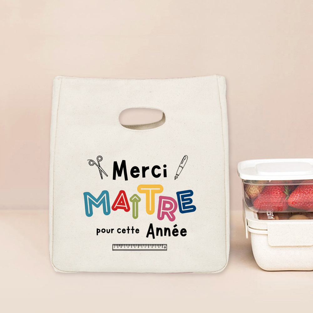 Merci Maitresse Maitre French Printed Lunch Bag Insulated Cooler Bento Tote Thermal Food Bags Teacher's Day for Teachers: Orange