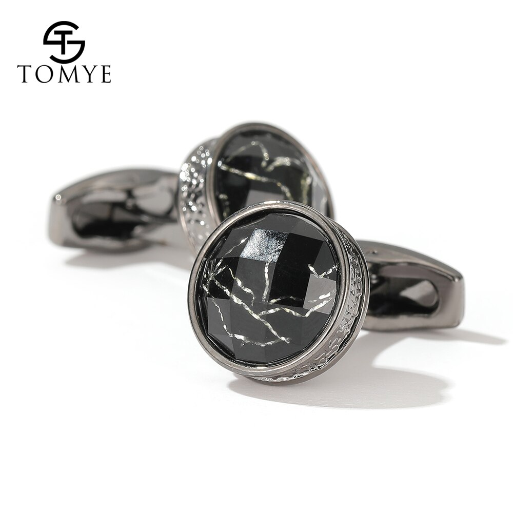 Cufflinks for Men TOMYE XK20S037 Round Marbling 3 Colors Metal Shirt Cuff Links for: XK20S037Grey