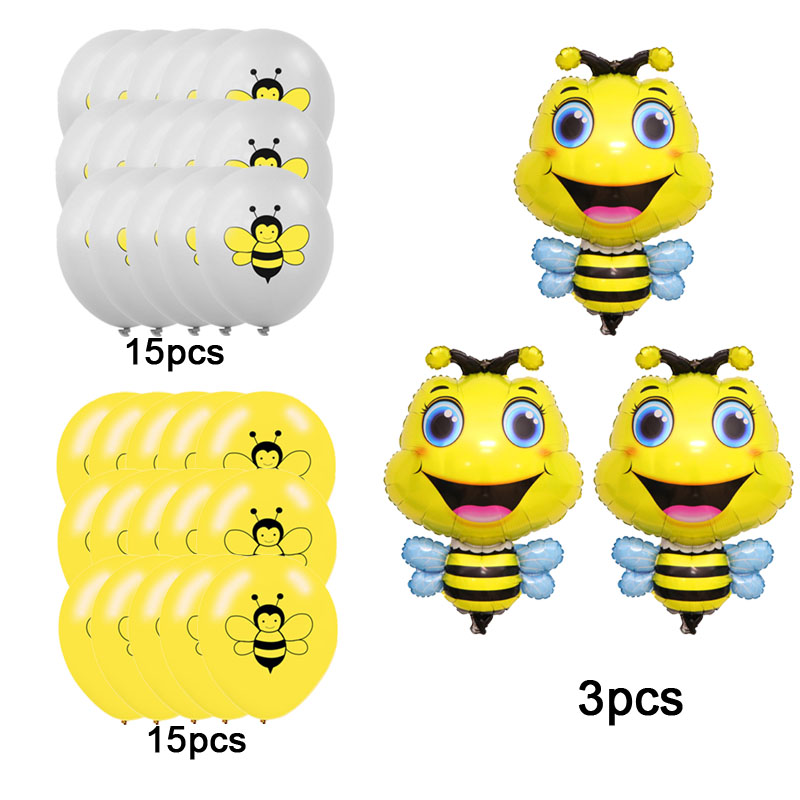 Bee Balloons Set Cute Cartoon Bumble Bee Ballons For Baby Shower Favors Supplies Forest Theme Kids Birthday Party Decorations: 33pcs
