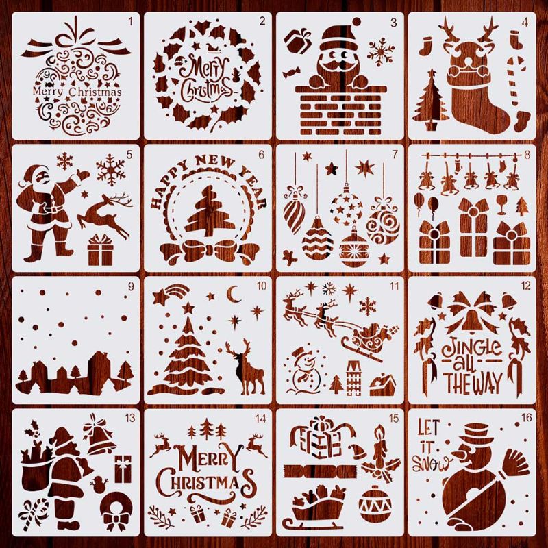 IWILCS Kerst Sjablonen Sjablonen, 16 stks Kerst Schilderen Stencil Set Xmas Stencils Kerst