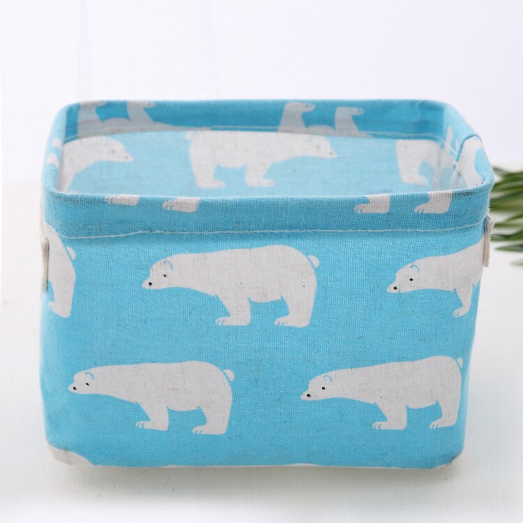 Linen Waterproof storage basket Table top Foldable storage box cosmetics sundries clothing fabric storage basket toy storage: Sky blue bear