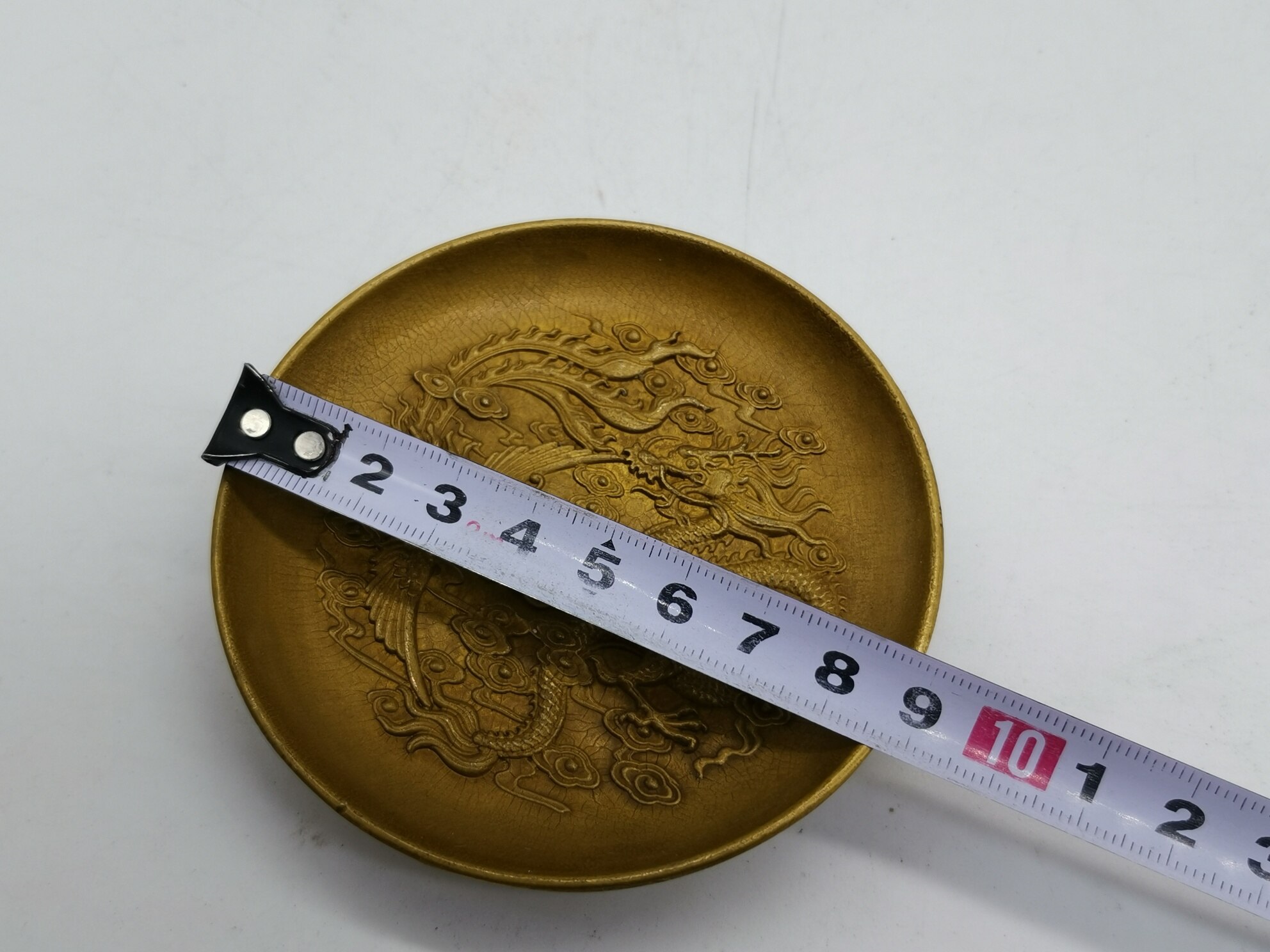 Copper Carved Chinese God and Chinese Dragon and Phoenix Lucky Small Plate