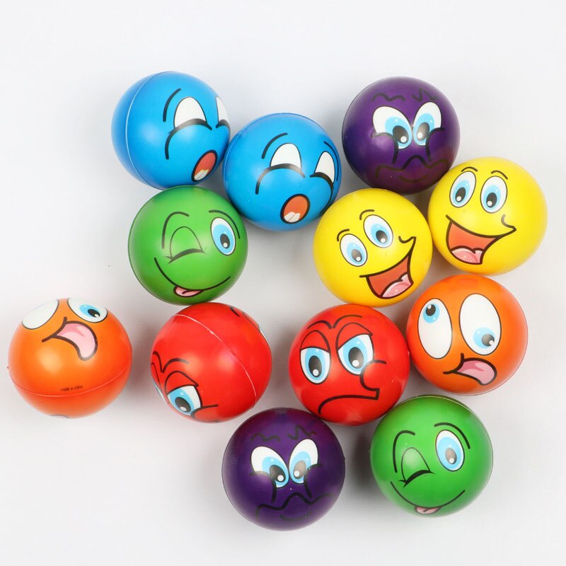 Anti stress boll relief tecknad smiley face pu skum bollar anti stress leksaker för barn pojkar flickor 63mm 6 st: Default Title