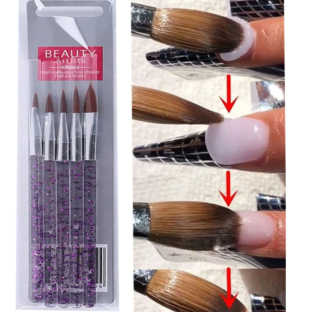 1 cepillo de uñas degradado suave, pintura de dibujo negro plateado, cepillo ombré de pelo de nailon, cepillo de uñas de Gel UV degradado DIY: Transparente