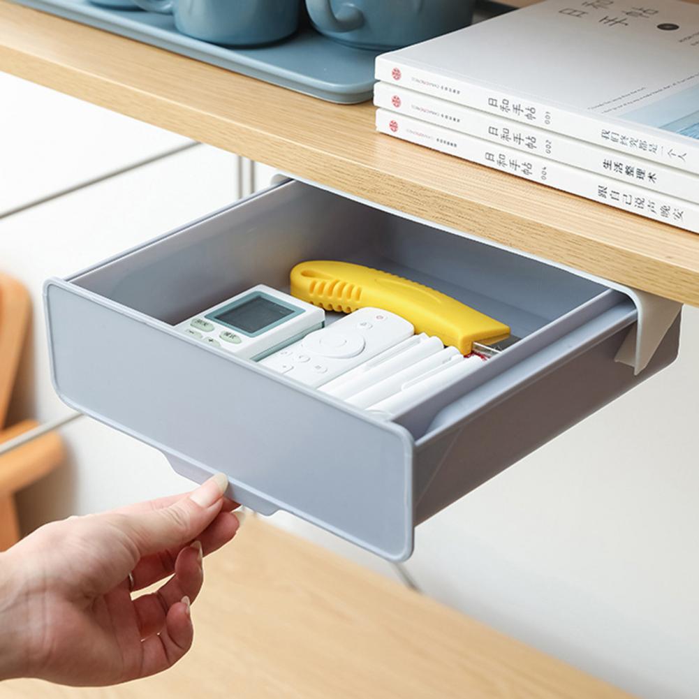 Convenient Under Desk Storage Tray Self-Adhesive Under The Table Large Capacity Hidden Under Desk Drawer Tray