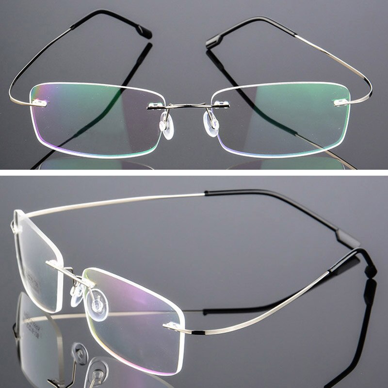 Zilead Ultralight Titanium Rimless Glasses Men Optical Sepectacles Rectangle Plain Frameless Eyeglasses Eyewear For Male: silver