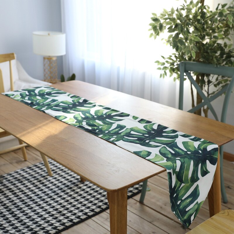 Nordic Fresh Printing Table Runner Green Plant Rectangle Tablecloth Tv Cabinet Cover Towel Monstera Table Mat Coffee Table Deco