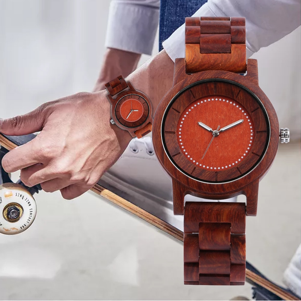 Yisuya volledig houten horloge rode sandaal & esdoorn quartz horloges met lichtgevende wijzers natuurlijke armband heren polshorloge relogio masculino