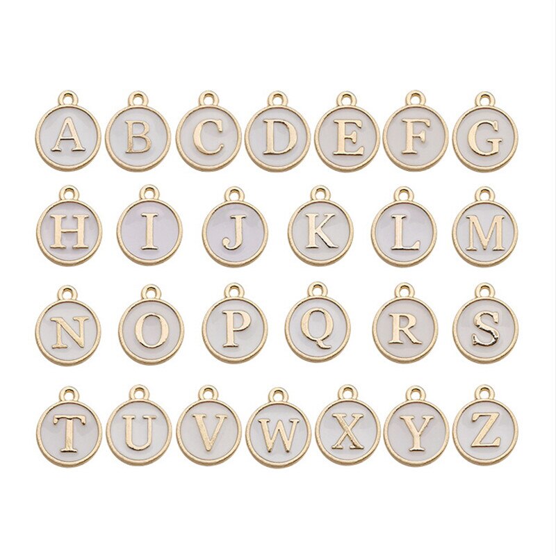 100pcs Alphabet Letter Double Face Enamel Charms Gold Color 8mm Pendants Jewelry Making Handmade Craft Accessories: 100pcs white charm