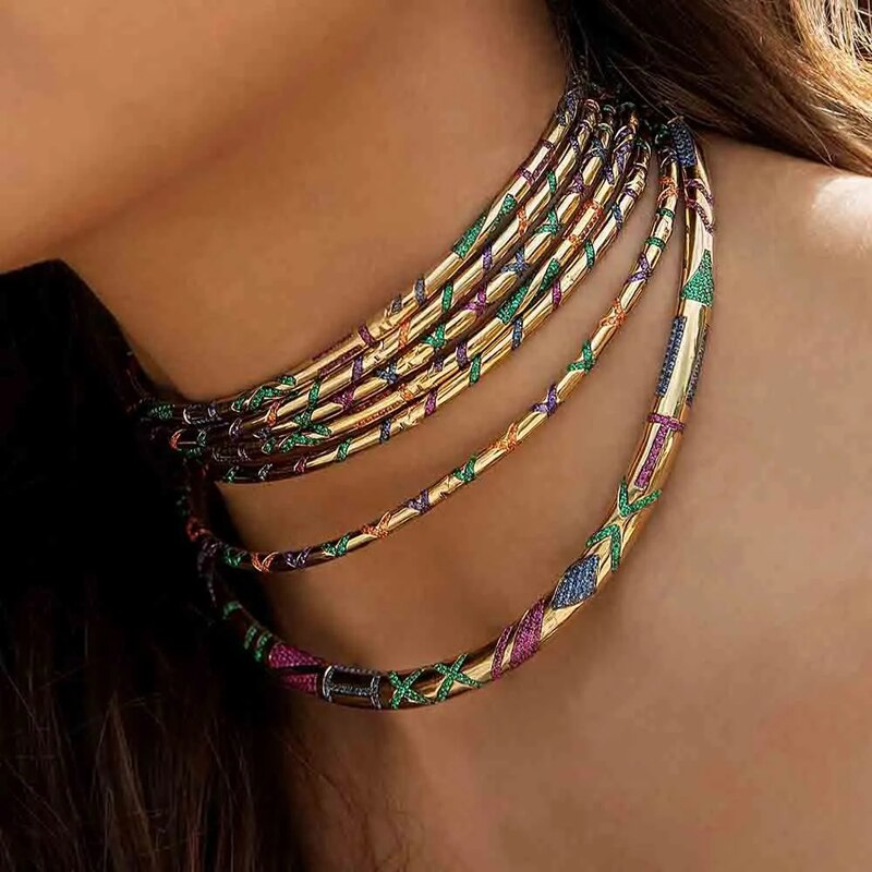 Charme Sterling Silber Kopie 1:1 Kopie, Multicolor Tribal Choker Mit Verstellbaren Verschluss Für Frauen Luxus Schmuck