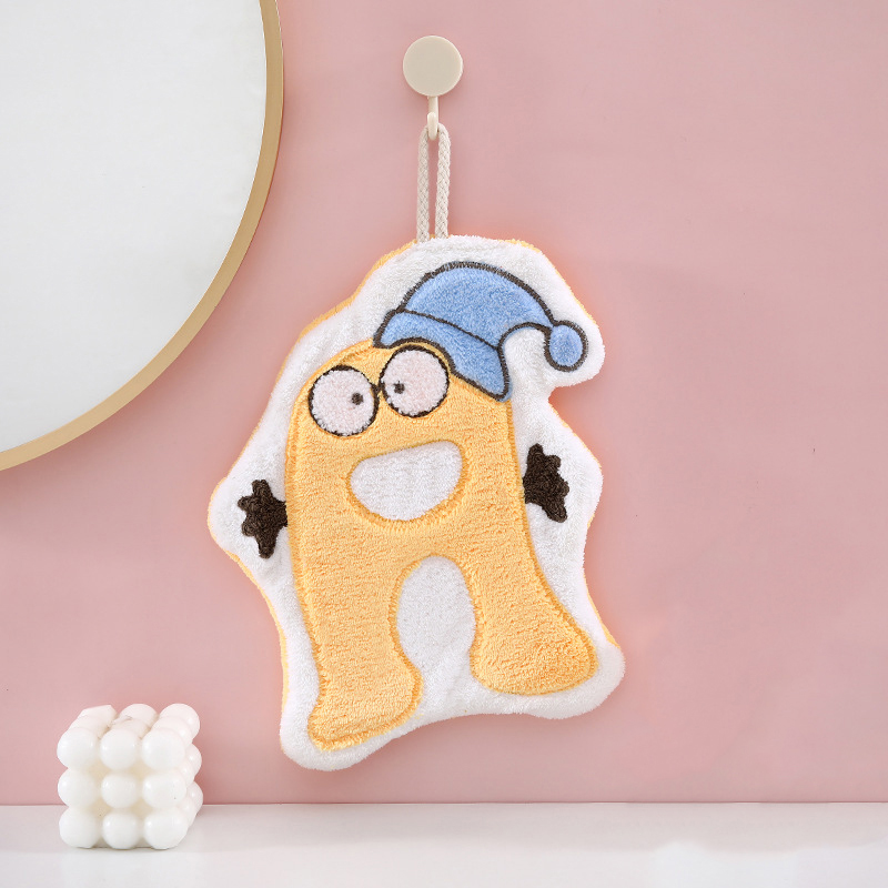 Asciugamano da cucina assorbente ad asciugatura rapida, per bambini, cartoni animati, anelli appesi, in microfibra, velluto corallo, bagno, camera da letto: Black