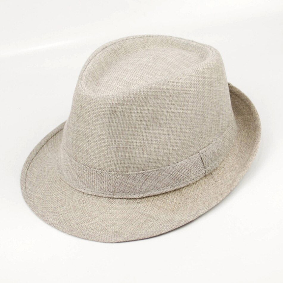SHOWERSMILE-chapeaux Fedora pour hommes, casquette de plage d&#39;extérieur uni en lin uni, kaki, Style britannique, pour le printemps et l&#39;été: Light Grey