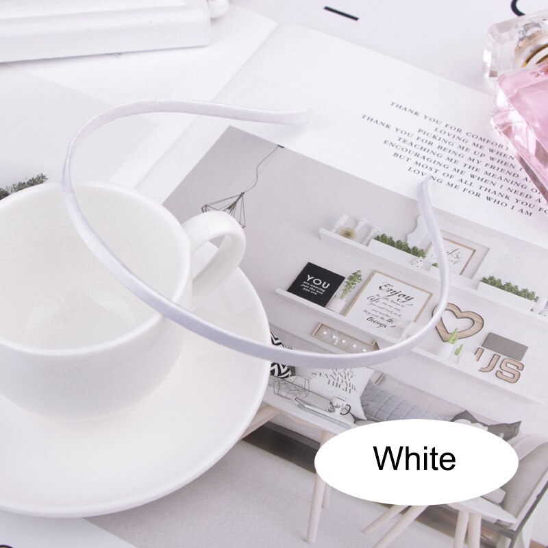 10 sztuk zwykły stałe 5MM satynowa pokryte żywicy Hairbands ze stali nierdzewnej pałąk akcesoria do włosów dla dorosłych dzieci prezent: white
