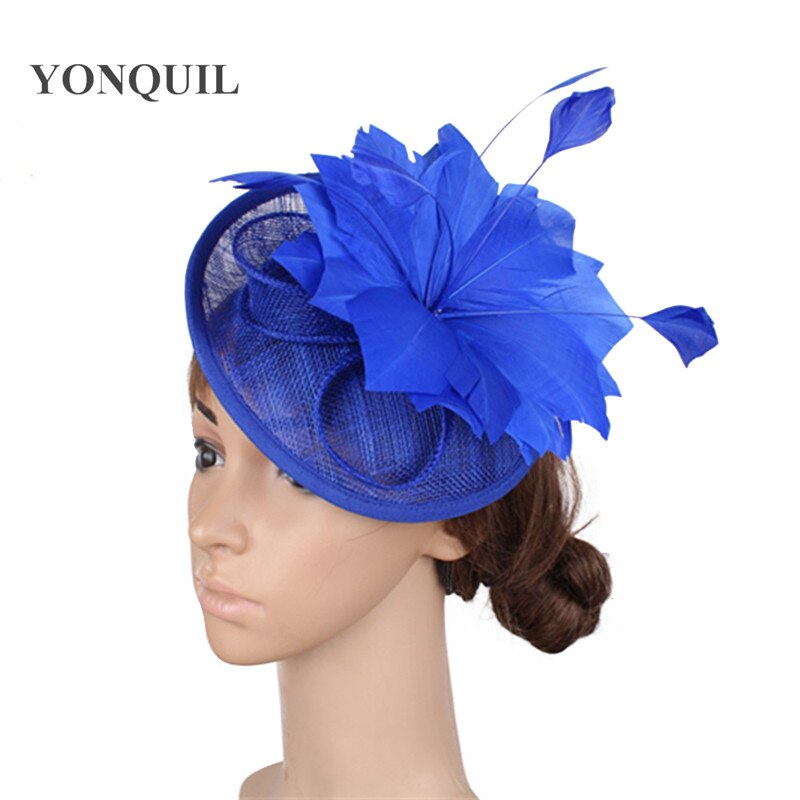 Marineblå  or 17 farver fest fascinator hatte fjer blomsterhat damekirke royal ascot hårtilbehør syf 118: Blå
