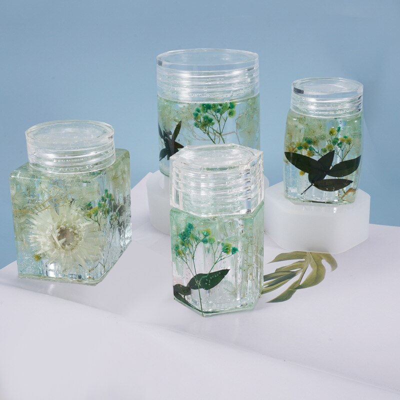 Diy krystal epoxy form flaske opbevaring flaske opbevaring forseglet krukke med låg opbevaring silikone form