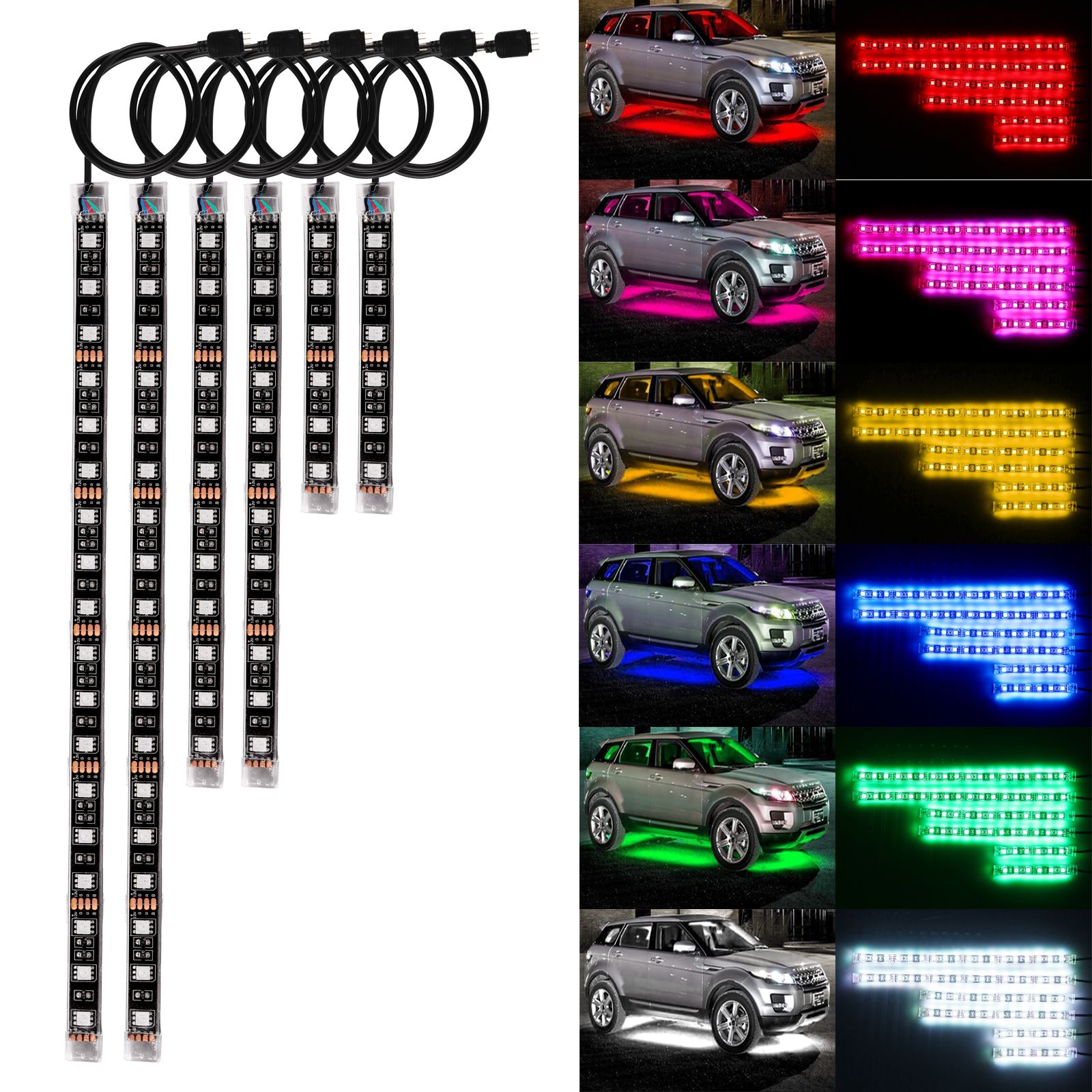 Bande lumineuse néon pour moto, 72 LED, Flexible, 6 pièces, étanche à la chaleur, lumières scintillantes, 5050SMD, contrôle vocal, Kit LED