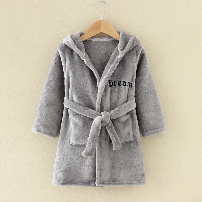 Children's Bathrobes Spring, Autumn and Winter Boys' Girls' Home Wear Nightgown Bathrobe Children's Pajamas Flannel: Gray / 4T
