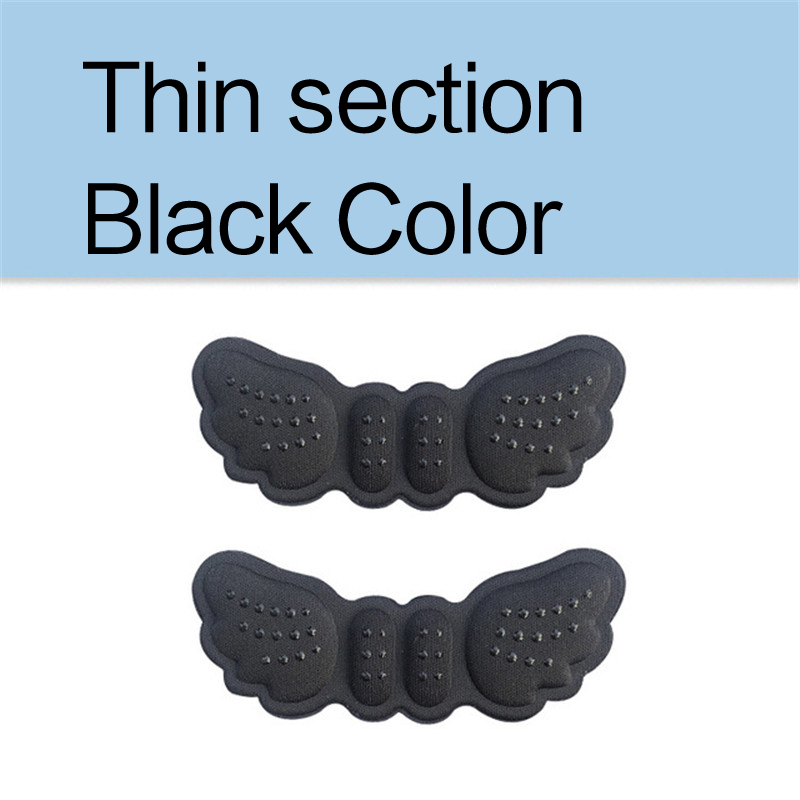 1 paire de semelles intérieures de talon papillon, autocollants pour chaussures à talons, longueur de chaussure, coussinet de talon, soins des pieds, anti-abrasion, coussinets de talon à maintenir au courant: Noir mince