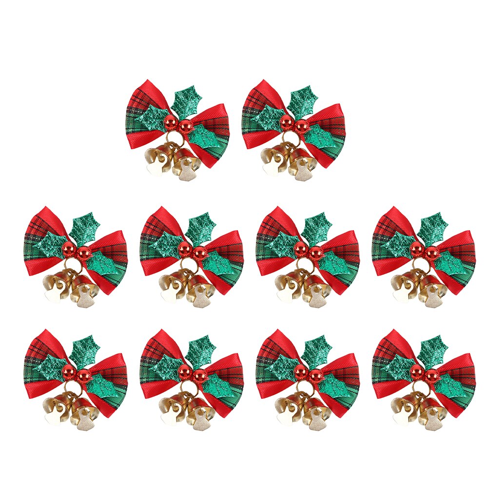 4*5Cm 10Pcs Kerst Boog Met Klokken Xmas Mini Strik Craft Ornament Kerstboom Opknoping Decor
