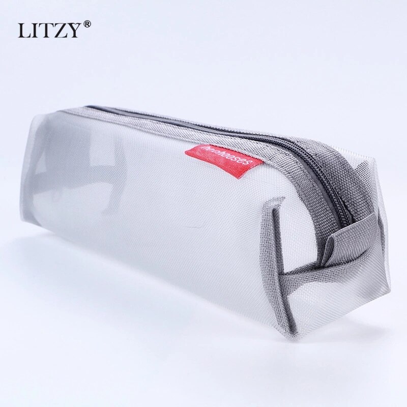 Black Transparent Nylon Pencil Case for School Mesh Pencil Bag Large Capacity Pen Box Pencilcase Stationery School Office Supply