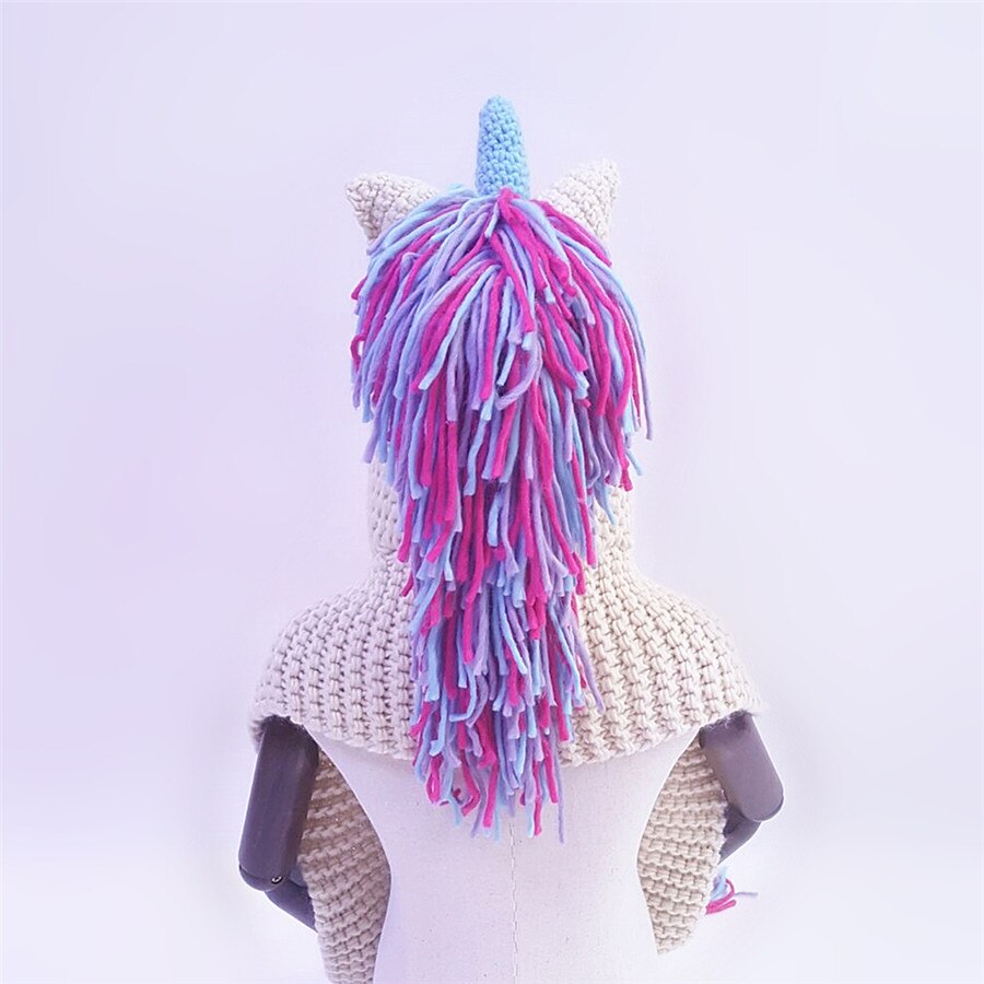Kids Girls Rainbow Unicorn Soft Skullies Beanies Hats Shawl Scarf Set With Two Pockets Warm Knitted Bonnet Cap Christmas: rainbow / M