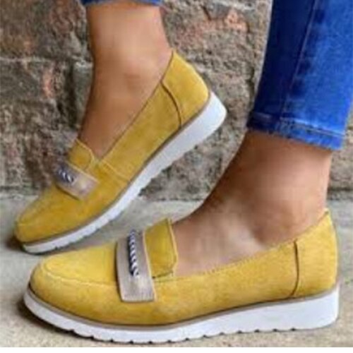 Dames loafers dames platform platte dames casual instappers dames effen ondiepe dames herfst schoenen: Geel / 6
