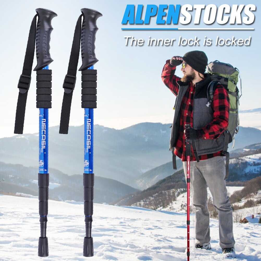 Outdoor Climbing Trekking Pole 4-section Walking Stick Kit Shock-absorbing Cane With Telescopic Inner Lock Pole For NECASIL