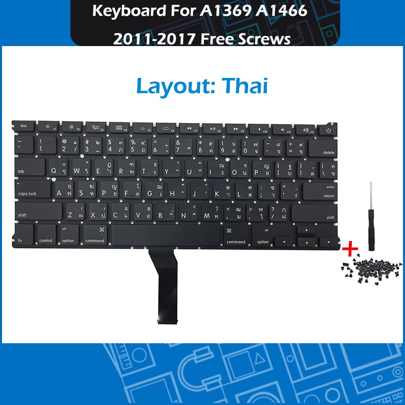 Laptop A1369 A1466 US UK Russian German French Spanish Portuguese Keyboard For Macbook Air 13&quot; Keyboards Free Screws: Thai