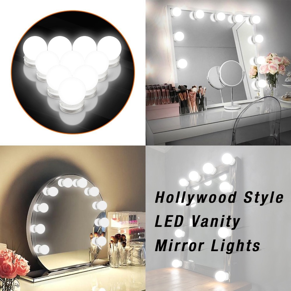 Hollywood usb badkamer kamer spiegel lamp led-lampen plakken gedeelte knop dimmen light string 5V LED licht