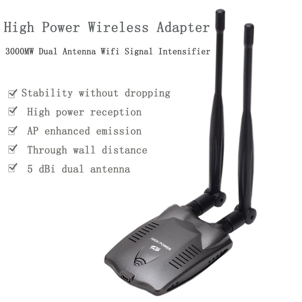 High Power Beini freies Dual Antenne Wifi Decoder Adapter 3000mW USB 2,0 Passwort Cracking Drahtlose BlueWay Realtek 8192fu/RTL8192