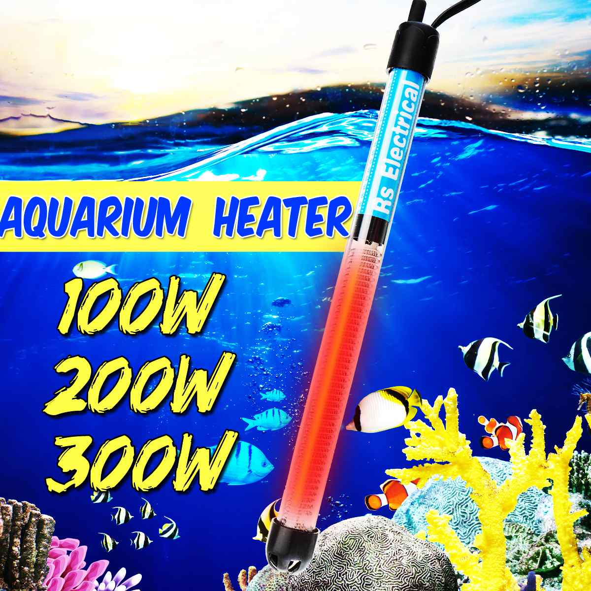Adjustable Temperature Thermostat Heater Rod Submersible Aquarium Fish Tank Water Heat 100W/200W/300W 220V