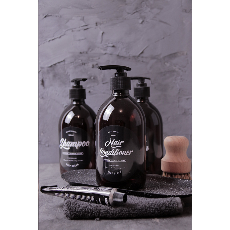 500 ml Haustier-Flüssigseifenflasche, braun, für Badezimmer, Duschgel, nachfüllbare Flasche, Shampoo, Shampoo, SpüLunge, Lotion, Pressspender
