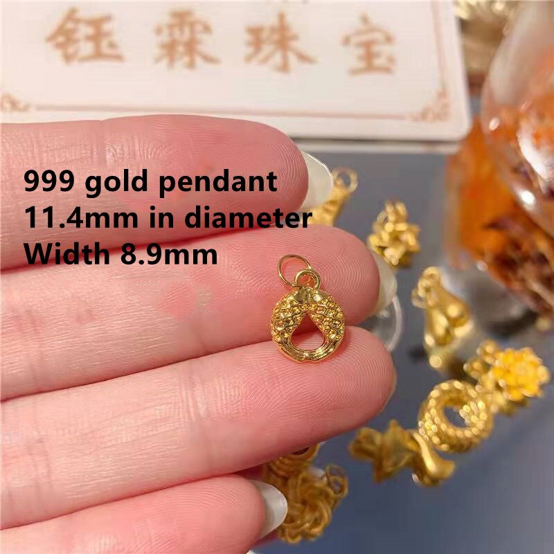 #39 #39 halsband äkta 999 guld hänge 24k blommor stjärnor dam hängen utsökt fabrik: Fisk 0.28g