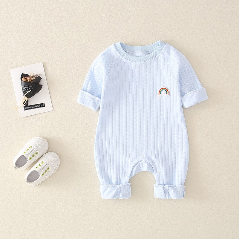 Baby Kleding Baby Gaas Romper Klimmen Pak Regenboog Herfst Jumpsuit: Blue 90cm