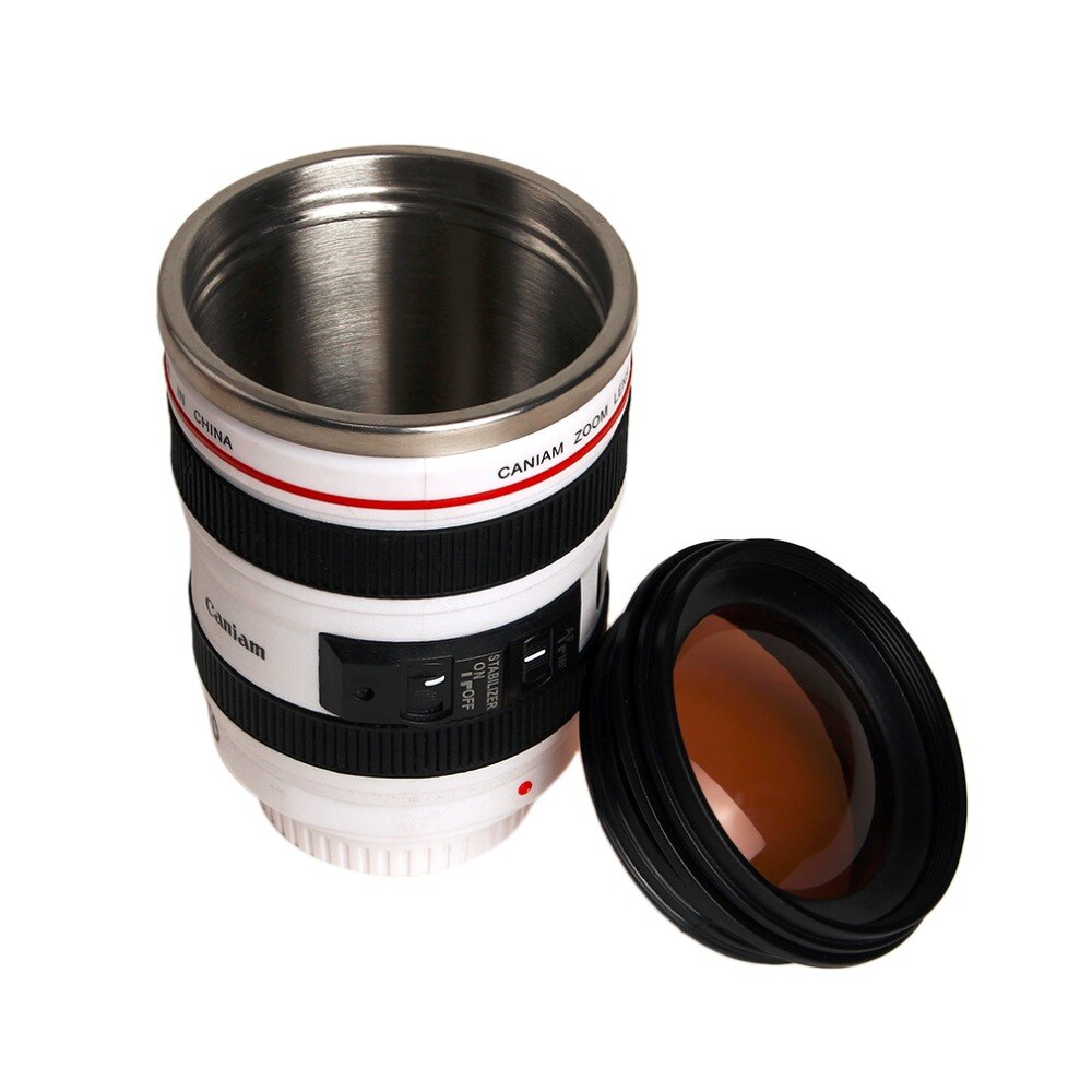 Lentille de caméra forme tasse café thé voyage tasse acier inoxydable vide Flasks25