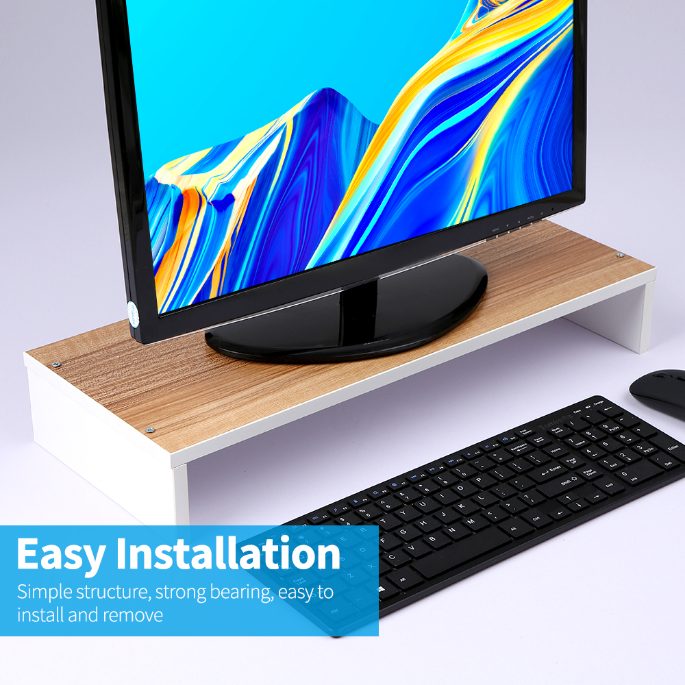 Wooden Monitor Stand Desktop Keyboard Storage Rack Desktop Riser Stand Easy Installation for Computer Monitor Laptop Brown