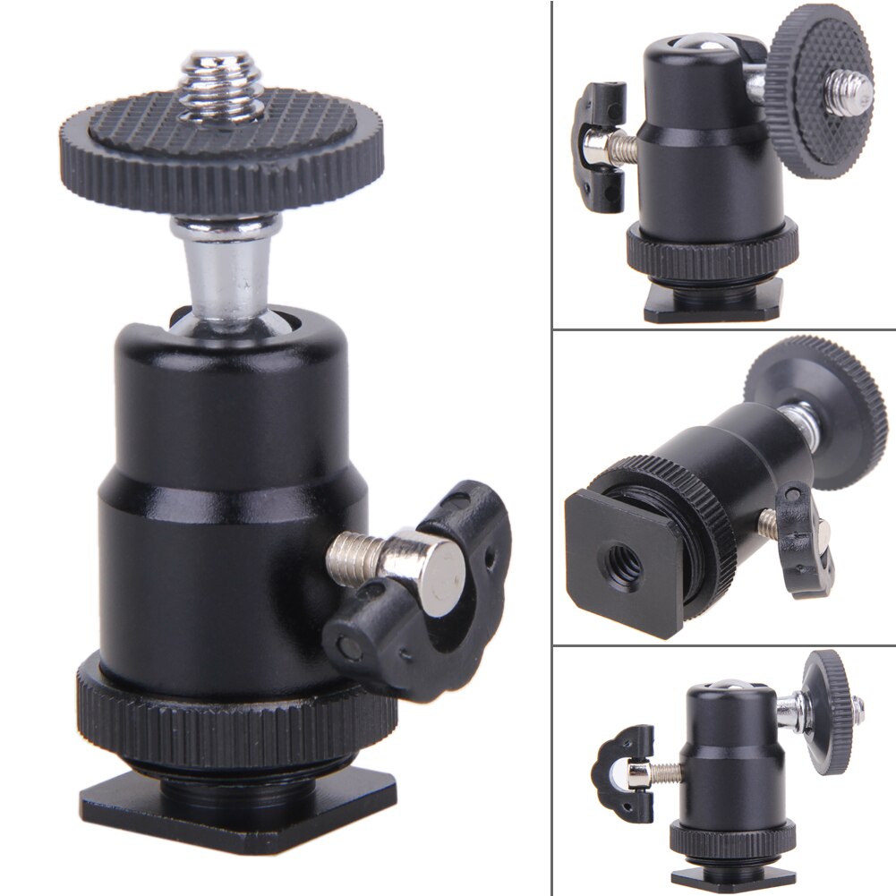 Mini Ball Head Flash Bracket Holder Mount 1/4 Dual Nuts Adapter Ball Head with Lock Tripod Mount Cameras LED Light Flash Bracket