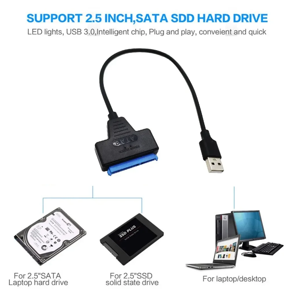 Kabel USB 3.0 SATA 3 adapter Sata robić USB 3.0 robić 6 Gb/s Obsługa 2,5-calowego zewnętrznego dysku twardego HDD SSD 22-pinowy kabel Sata III