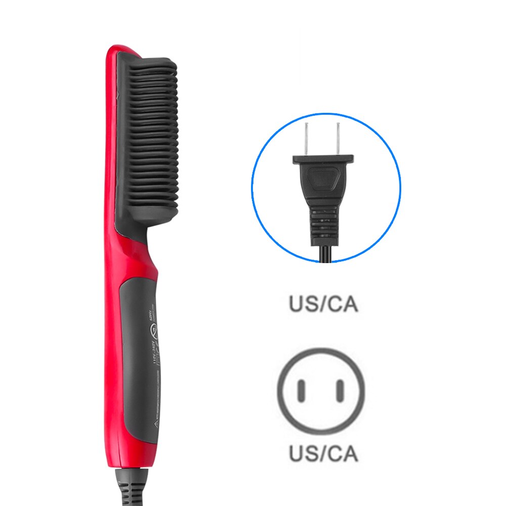 Alisador de barba de cerámica para hombres, cepillo de pelo multifuncional, plancha rizadora, peine de alisado rápido, estilizador de pelo 8: US without box